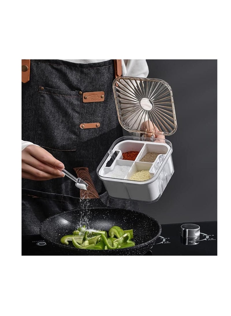 Seasoning Box, 4 Compartments Seasoning Jar Set, Spice Pots, Condiment Jars, Kitchen Seasoning Storage Container for Spice Salt Sugar Cruet with Cover and Spoons  - Image 1