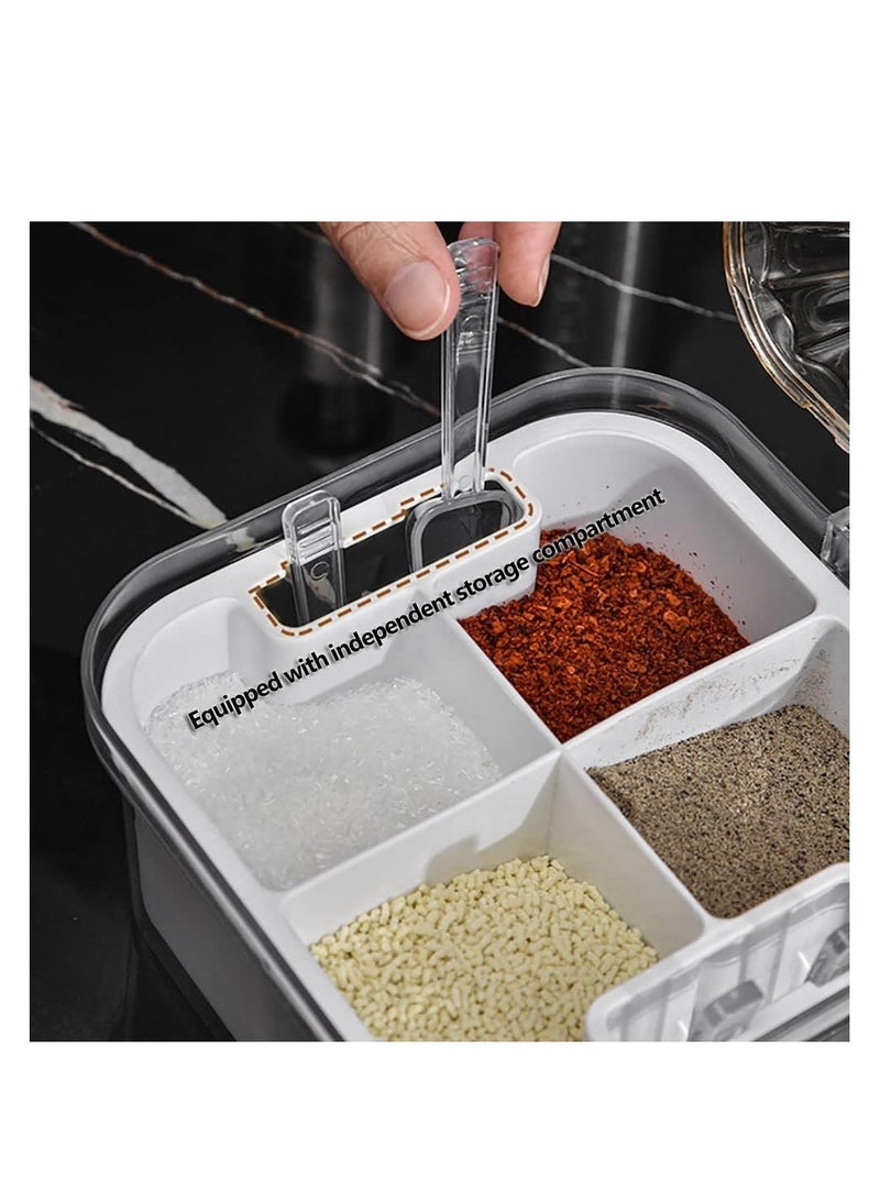 Seasoning Box, 4 Compartments Seasoning Jar Set, Spice Pots, Condiment Jars, Kitchen Seasoning Storage Container for Spice Salt Sugar Cruet with Cover and Spoons  - Image 5