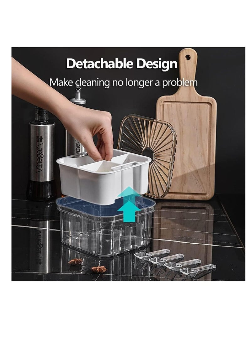 Seasoning Box, 4 Compartments Seasoning Jar Set, Spice Pots, Condiment Jars, Kitchen Seasoning Storage Container for Spice Salt Sugar Cruet with Cover and Spoons  - Image 3