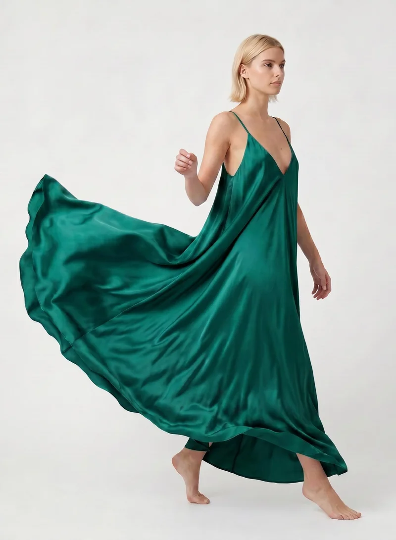 جانارا جونز Deep Green Satin Mariella Dress
