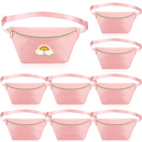Amylove 9 Pieces Fanny Packs Nylon Waist Bag Zipper Travel Running Bag with Adjustable Strap for Women MenNylonPink - Image 1