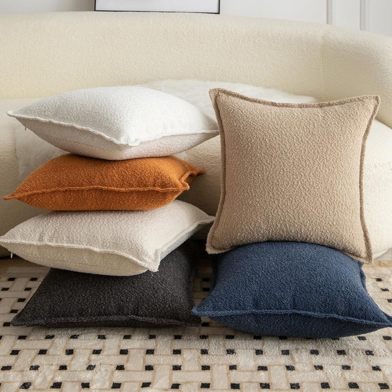 MANDIOO Pack of 2 Decorative Throw Pillow Covers Accent Solid Woven Textured Cushion Covers Pillow Cases Bedroom Living Room Sofa Home 12 x 20 Inch Cream White - Image 5
