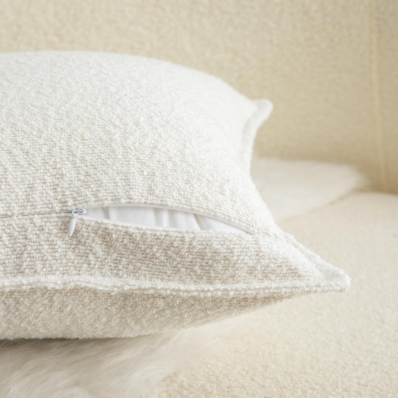 MANDIOO Pack of 2 Decorative Throw Pillow Covers Accent Solid Woven Textured Cushion Covers Pillow Cases Bedroom Living Room Sofa Home 12 x 20 Inch Cream White - Image 2