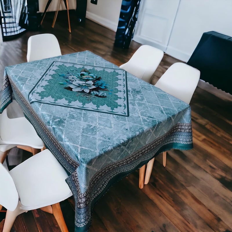 Kashtu Printed 2 to 4 Seater 38 INCH x 58 INCH 3D Table Cloth Self Design Medium Size without Lace Polyster FabricsC Green Lotus  - Image 1