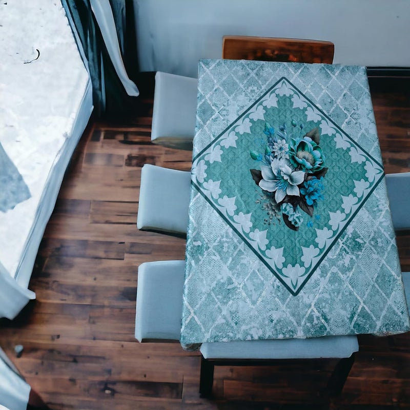 Kashtu Printed 2 to 4 Seater 38 INCH x 58 INCH 3D Table Cloth Self Design Medium Size without Lace Polyster FabricsC Green Lotus  - Image 5