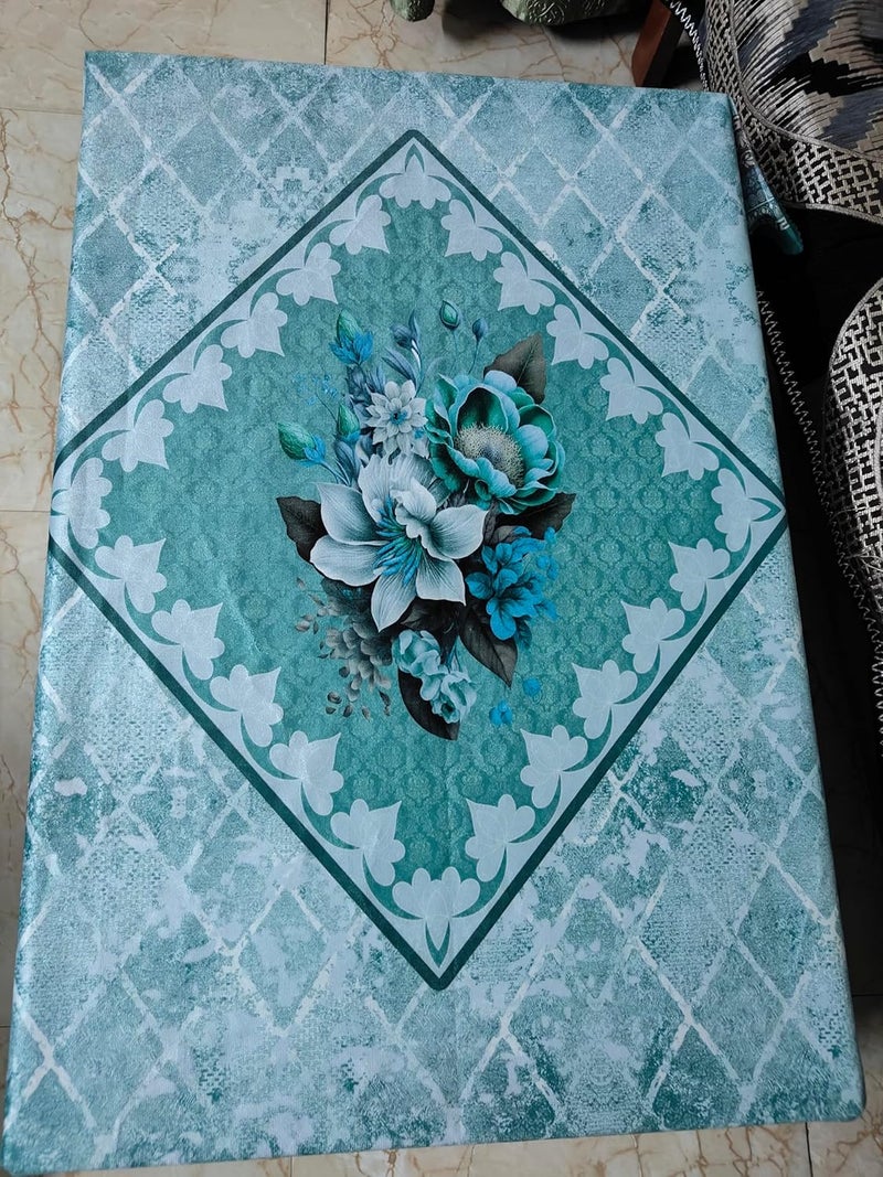 Kashtu Printed 2 to 4 Seater 38 INCH x 58 INCH 3D Table Cloth Self Design Medium Size without Lace Polyster FabricsC Green Lotus  - Image 2