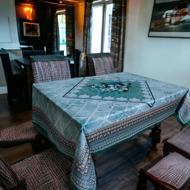 Kashtu Printed 2 to 4 Seater 38 INCH x 58 INCH 3D Table Cloth Self Design Medium Size without Lace Polyster FabricsC Green Lotus  - Image 4