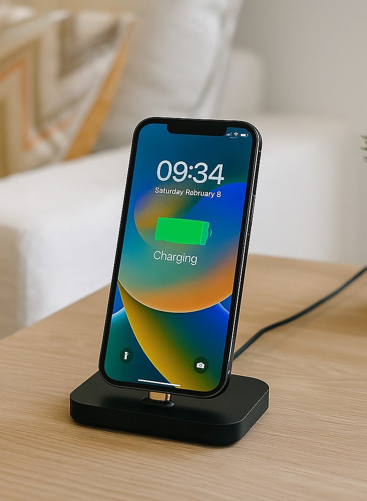 Bluejw Mobile Phone Wireless Fast Charging Station Stand For iPhone Fast Charge Lighting Dock Black, Wireless Charger for Travel Phone Apple iPhone Charging Holder Black Suitable for iPhone Model Phones (All Models up to iPhone 14 Pro Max)  - Image 1