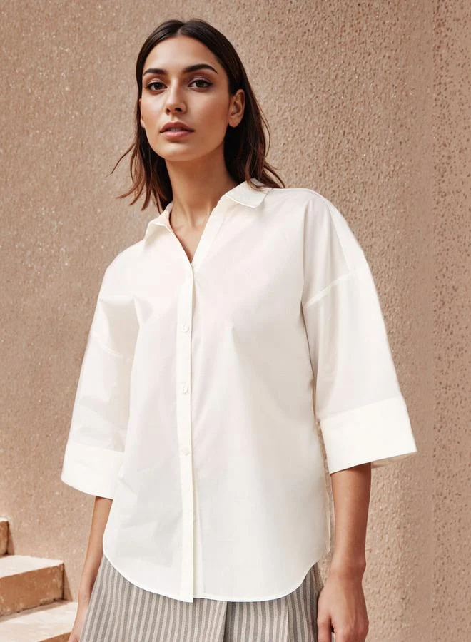 2Xtremz 2Xtremz Oversized Cotton Shirt with 3/4 Sleeves