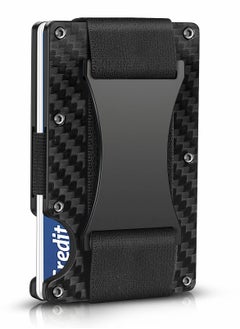 KASTWAVE Carbon Fiber Wallets for Men, RFID Money Clip Wallet for Men, Minimalist Aluminum Metal Wallet, Mens Wallet Carbon Fiber Card Holder (Black)  - Image 1