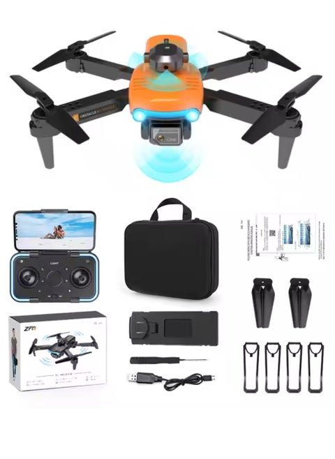 ZFR F187 Mini Drone With 4-Sides Obstacle Avoidance RC Drone Multifunctional F187 Convenient Folding, App Control, Real Time Map, & Long Endurance With Carrying Case Orange