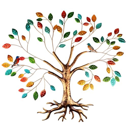 Fangoo Tree of Life Metal Wall Art Sculpture 22 x 26 inch Large Metal Tree of Life Wall Decor Wall Hanging Multi Colored Leaf Art for Living Room Bedroom Garden Porch Patio Office Home Wall Decor - Image 1