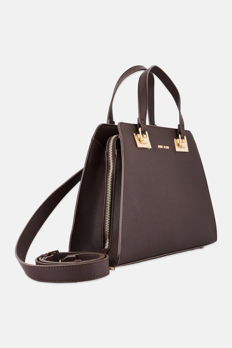 ANNE KLEIN Women Sandy Textured Satchel Bag with Coin Purse, Espresso - Image 3