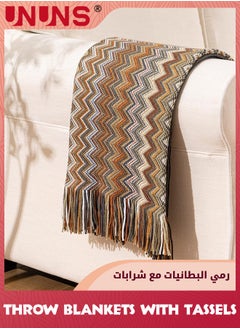 UNUNS Bohemian Throw Single Size Blankets,Soft Cozy Lightweight Knitted Throw Blankets With Tassels,Fall Throw Blanket For Couch Decorative Throw Blankets/Bed/Sofa/All Seasons-Yellow 127x180cm  - Image 2