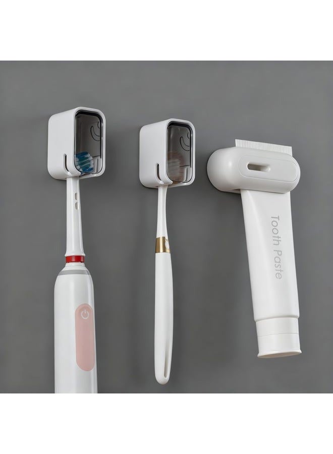 TASEVO 2PCS Toothbrush Holder Wall Mounted for Bathroom with Cover for Shower - with Toothpaste Clip - Single Slot Toothbrush Dispenser Storage Organizer for Travel with Detachable Design - Image 1