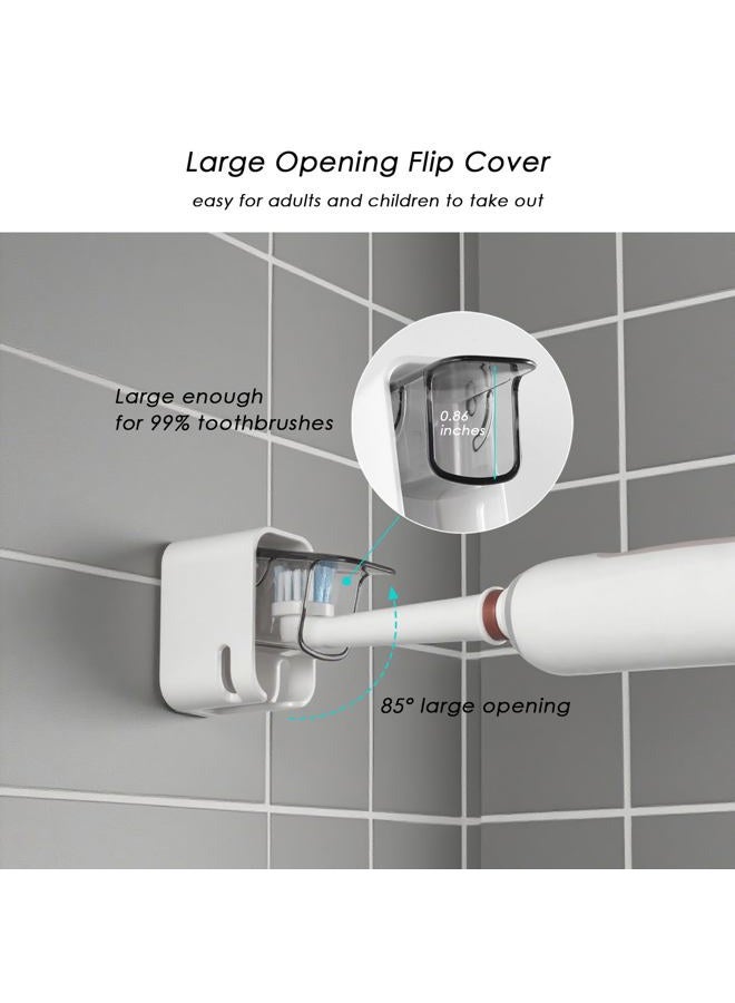 TASEVO 2PCS Toothbrush Holder Wall Mounted for Bathroom with Cover for Shower - with Toothpaste Clip - Single Slot Toothbrush Dispenser Storage Organizer for Travel with Detachable Design - Image 2