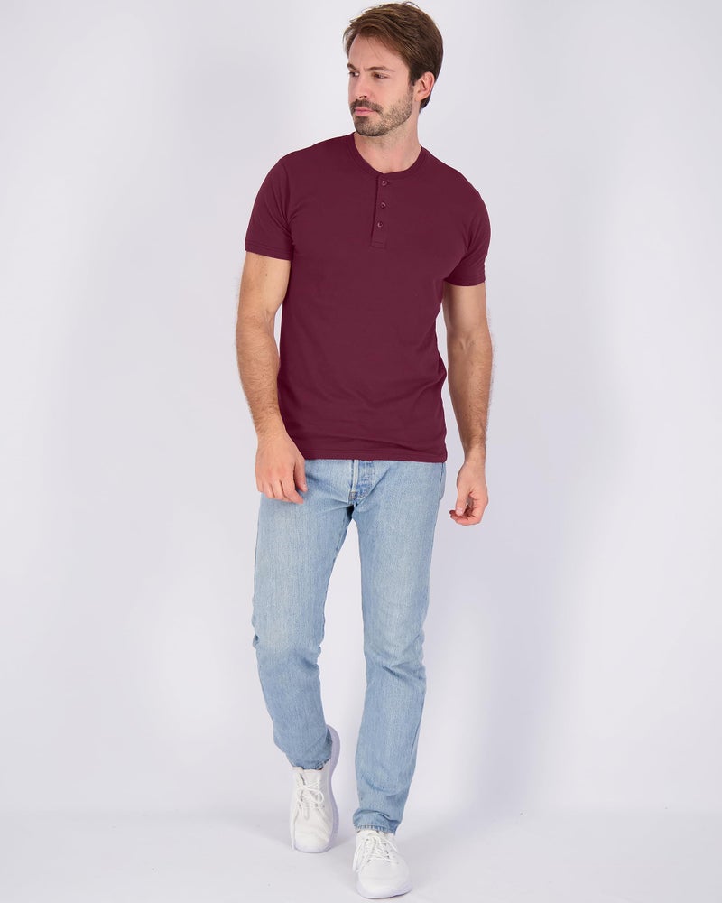 REALESSENTIALS Real Essentials 3 Pack: Men's Cotton Short Sleeve Henley T-Shirt - Casual Work Activewear Tee - Set 10, S - Image 5