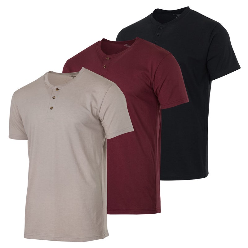 REALESSENTIALS Real Essentials 3 Pack: Men's Cotton Short Sleeve Henley T-Shirt - Casual Work Activewear Tee - Set 10, S - Image 1