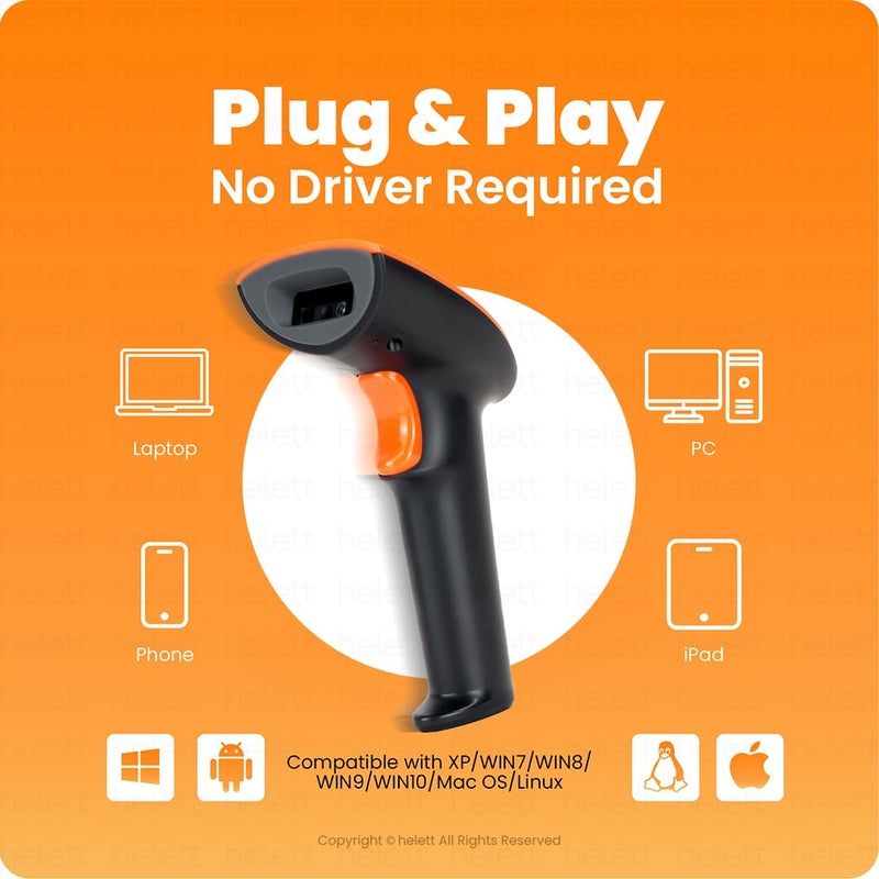 helett ® HT20pro ماسح ضوئي لاسلكي 2D&1D (بلوتوث + USB + 2.4 جيجاهرتز) لرموز الباركود (رمز الاستجابة السريعة) سلكي (Ctype) ببطارية مدمجة مسح استقرائي مع ضوء إضاءة مدمج | (ضمان سنة واحدة) - Image 3