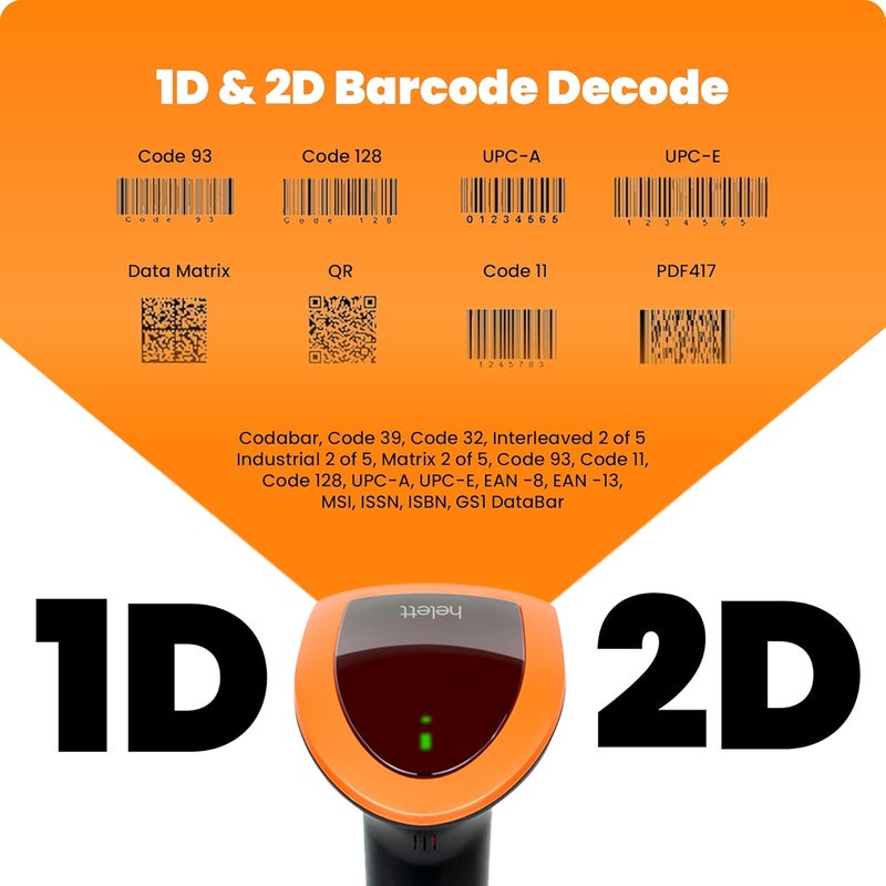 helett ® HT20pro ماسح ضوئي لاسلكي 2D&1D (بلوتوث + USB + 2.4 جيجاهرتز) لرموز الباركود (رمز الاستجابة السريعة) سلكي (Ctype) ببطارية مدمجة مسح استقرائي مع ضوء إضاءة مدمج | (ضمان سنة واحدة) - Image 4