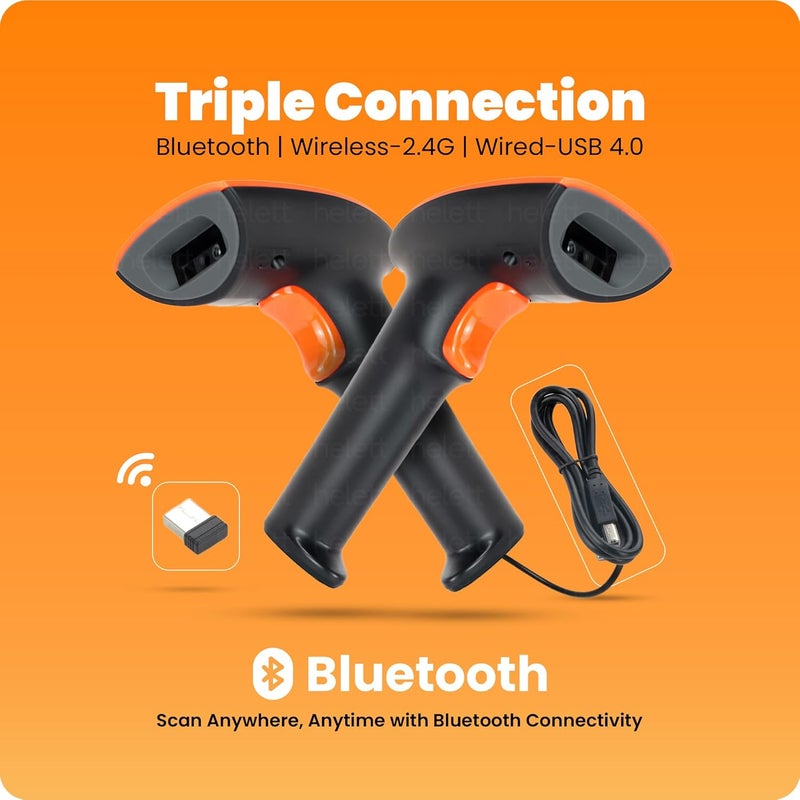 helett ® HT20pro ماسح ضوئي لاسلكي 2D&1D (بلوتوث + USB + 2.4 جيجاهرتز) لرموز الباركود (رمز الاستجابة السريعة) سلكي (Ctype) ببطارية مدمجة مسح استقرائي مع ضوء إضاءة مدمج | (ضمان سنة واحدة) - Image 5