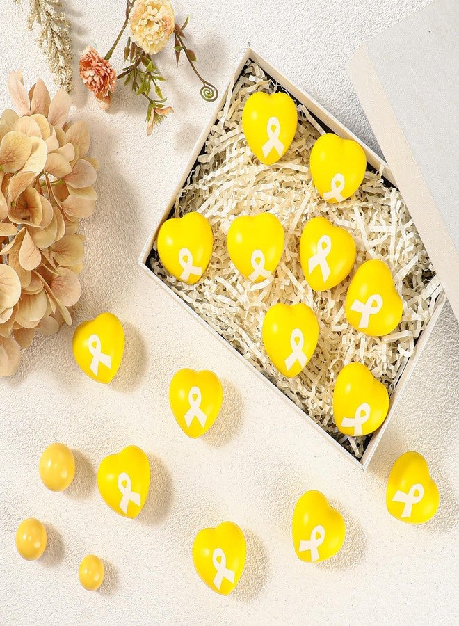 Leitee 30 Pcs Childhood Cancer Awareness Items Yellow Ribbon Heart Stress Balls Bulk Gold Pediatric Cancer Stress Toys for Kids Adults Campaign Support Gifts Charity Fundraiser Event Decorations - Image 3