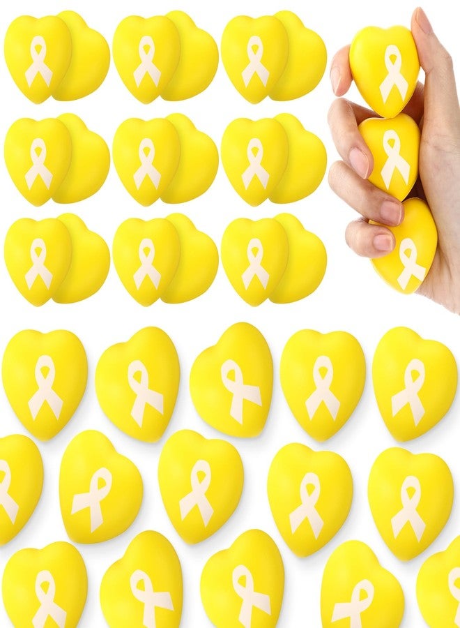 Leitee 30 Pcs Childhood Cancer Awareness Items Yellow Ribbon Heart Stress Balls Bulk Gold Pediatric Cancer Stress Toys for Kids Adults Campaign Support Gifts Charity Fundraiser Event Decorations - Image 1