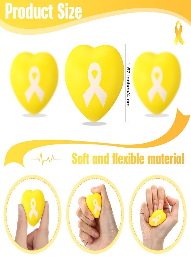 Leitee 30 Pcs Childhood Cancer Awareness Items Yellow Ribbon Heart Stress Balls Bulk Gold Pediatric Cancer Stress Toys for Kids Adults Campaign Support Gifts Charity Fundraiser Event Decorations - Image 2