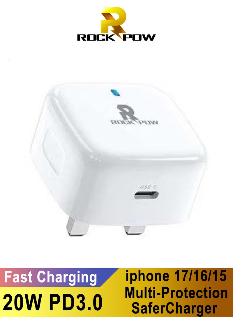 ROCK POW iPhone 17 16 15 Charger Fast Charging Type C Chargers USB C Charger Block 20W,PD 3.0 Fast Charging Wall Charger USBC Power Adapter Type C for iPhone 17/Pro/Pro Max/17 Air/ 16/16 Pro/16 Pro Max/15/Plus/Pro/Pro Max/iPad Pro/iPad 11th/10th/iPad Air - Image 1
