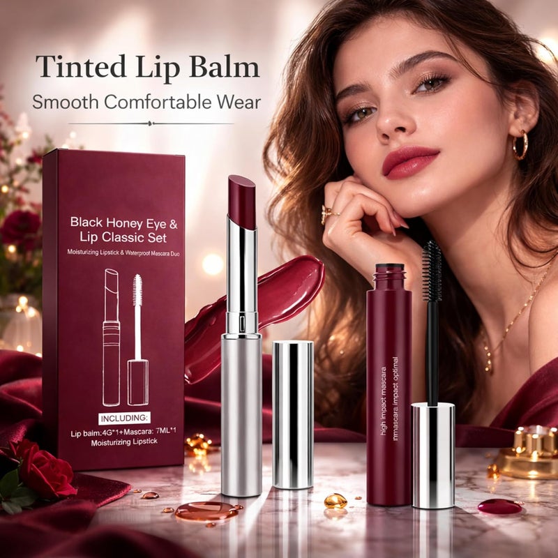 Brown Eye & Lip Makeup Set, Waterproof Curling Mascara and Tinted Lip Balm Duo, Long-Wear Natural Color, Smooth Creamy Finish, Everyday Makeup Kit for Women - Image 4