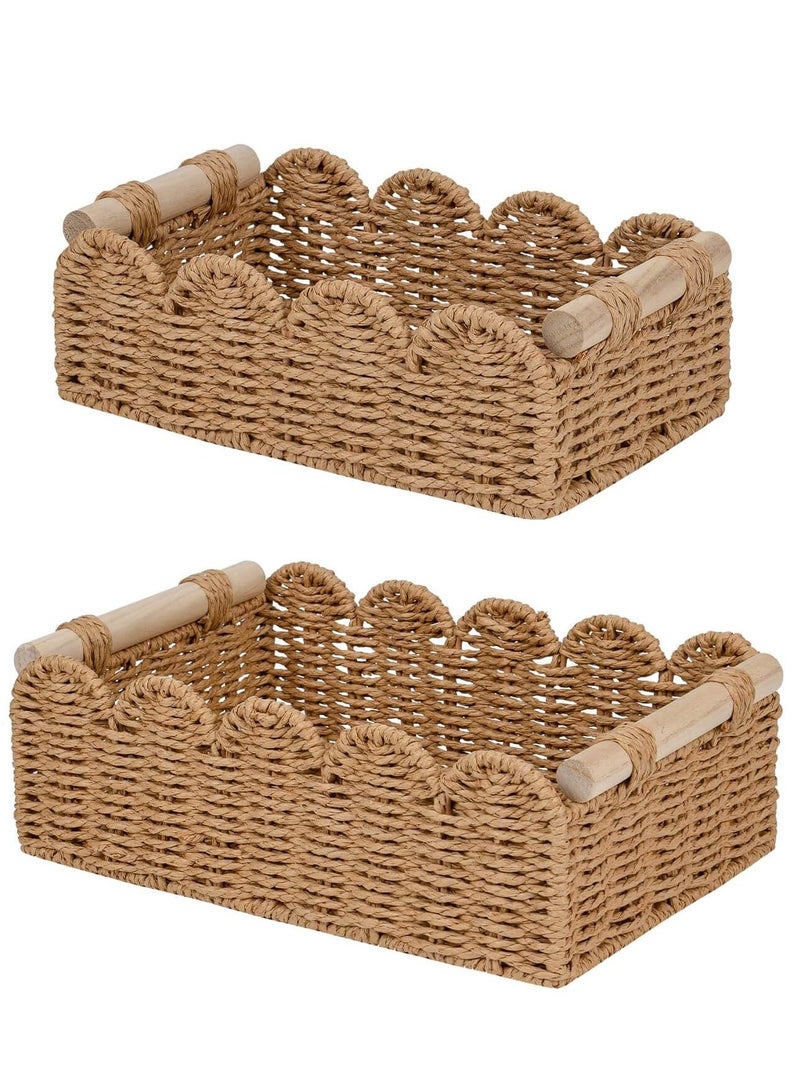 Bukela Paper Rope Scalloped Edge Decor Baskets for Home, Living Room, Bedroom, Toilet Basket for Over Toilet Storage Shelf, End Table, Shelves and More, Both Storage&Decor, Set of 2 - Image 1