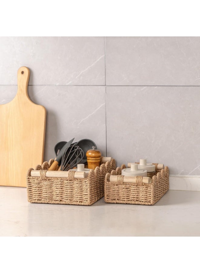 Bukela Paper Rope Scalloped Edge Decor Baskets for Home, Living Room, Bedroom, Toilet Basket for Over Toilet Storage Shelf, End Table, Shelves and More, Both Storage&Decor, Set of 2 - Image 3