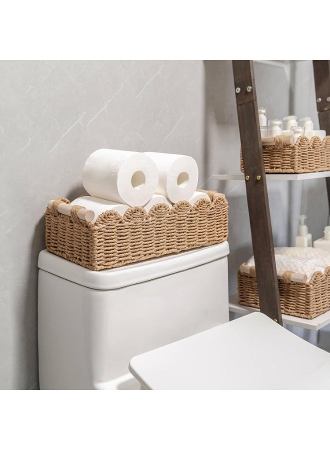 Bukela Paper Rope Scalloped Edge Decor Baskets for Home, Living Room, Bedroom, Toilet Basket for Over Toilet Storage Shelf, End Table, Shelves and More, Both Storage&Decor, Set of 2 - Image 2