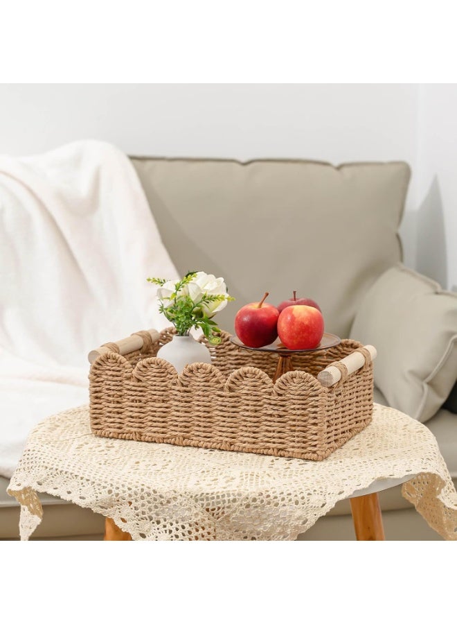 Bukela Paper Rope Scalloped Edge Decor Baskets for Home, Living Room, Bedroom, Toilet Basket for Over Toilet Storage Shelf, End Table, Shelves and More, Both Storage&Decor, Set of 2 - Image 5