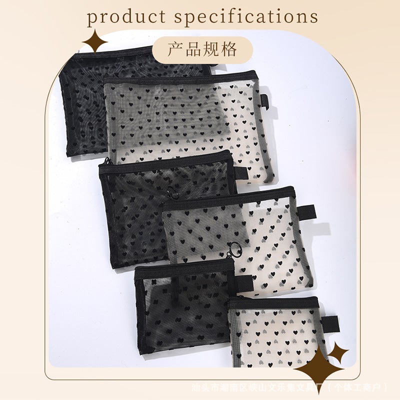 New Mesh Makeup Bag Portable Change Headset Storage Bag Portable Travel Wash Bag Flocking Love Mouth Red Bag - Image 3