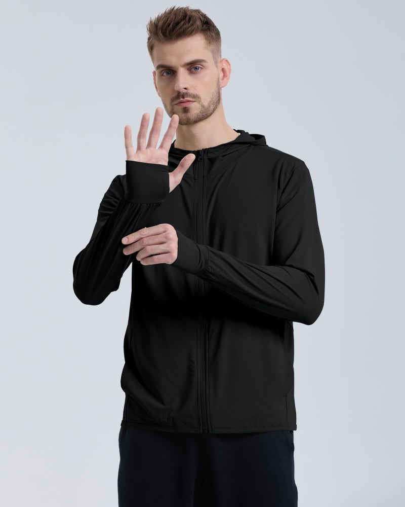 Locachy Men's UPF 50+ Sun Protection Outdoor Lightweight Full Zip Hoodie Jacket Long Sleeve Fishing Hiking Performance Shirt Black XXL - Image 3