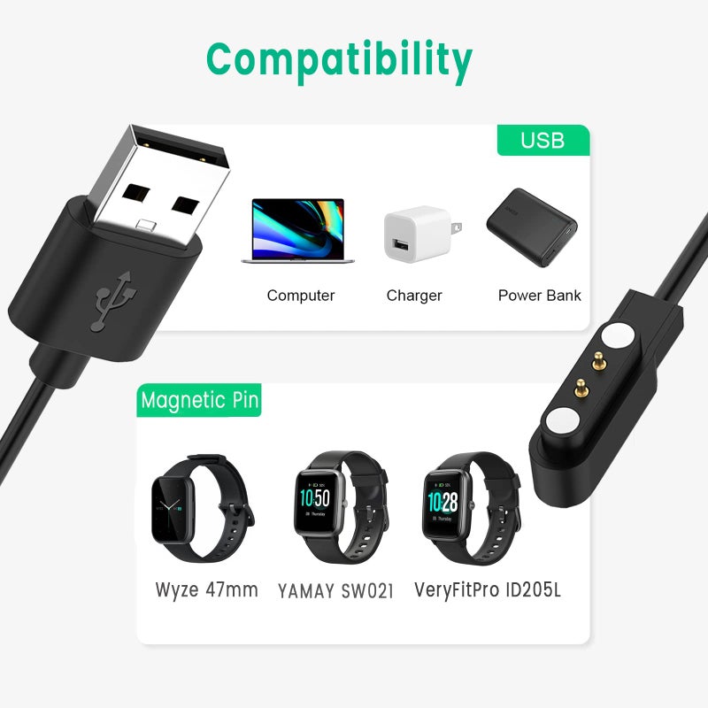 Smays شاحن بديل لساعات وايز 44 مم 47 مم الذكية، كابل شحن مغناطيسي 3.3 قدم 2-pack - Image 2