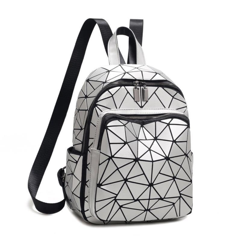 REDHORNS Geometric Holographic Luminous Backpack Bag For Girls, Ladies, Boys, Unisex Schoolbag Handbag Student Travel Bag Colour Changing Reflective Bag, 12.5X10X5 Inch (White) - Image 1