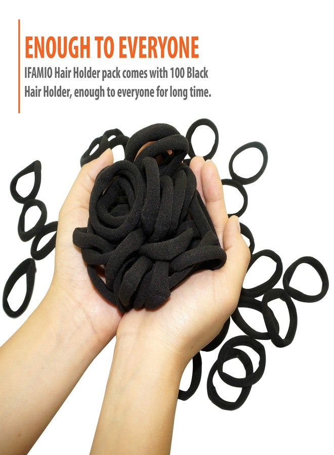 IFAMIO 100 Pcs Seamless Cotton Thick Black Hair Band No Metal Elastic Hair Ties No Damage Ponytail Holder - Image 3