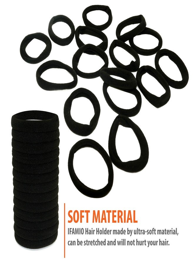 IFAMIO 100 Pcs Seamless Cotton Thick Black Hair Band No Metal Elastic Hair Ties No Damage Ponytail Holder - Image 5