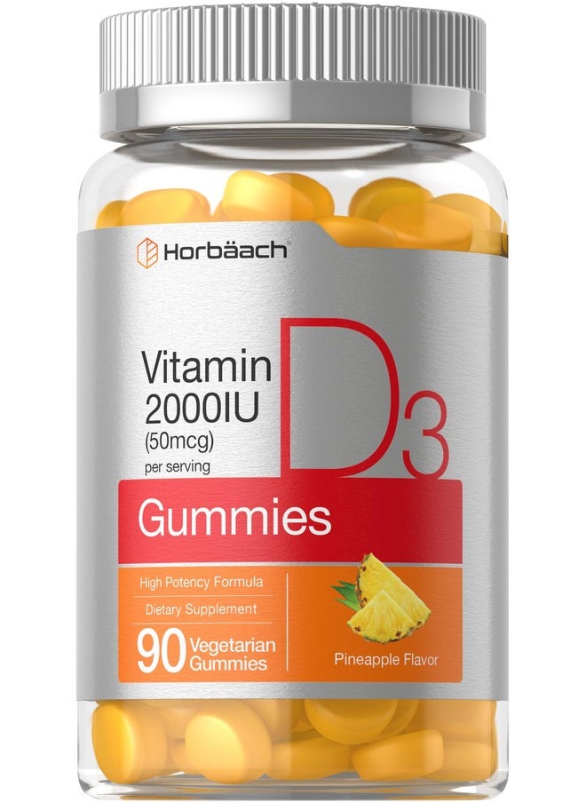 Horbaach Horbäach Vitamin D3 2000iu Gummies | 90 Count | Vegetarian | Pineapple Flavor | 50 mcg | Non-GMO, Gluten Free Vitamin D Supplement  - Image 1