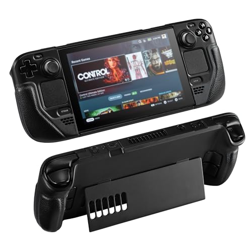 UYIYE Steam Deck OLED Case with Ergonomic Grip Kickstand Shockproof Protective Cover Compatible with Steam Deck OLED LCD 20222023 AntiSlip Slim Fit Shell with Heat Dissipation Black - Image 1