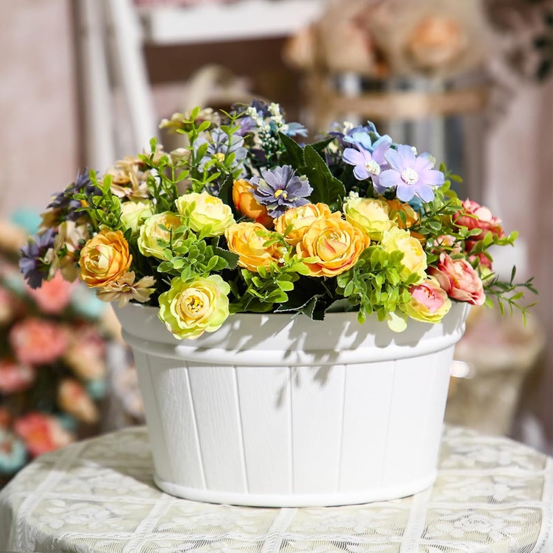Layhit 6 Pcs Wall Hanging Planters Outdoor Pot Planter Wine Barrel Planter Distressed Oak Thickened Plastic Water Storage Flower Pots for Plants Flower Indoor Outdoor Railing (10 Inches,White) - Image 5