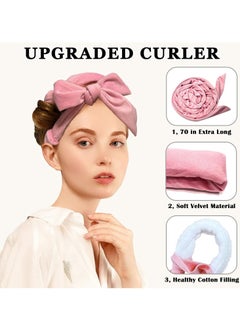 General No Heat Overnight Curl Headband, 70" Soft Ribbon Curl Wrap for Long Hair - 9 PCS Rods Set with Bonnet, Pink  - Image 3
