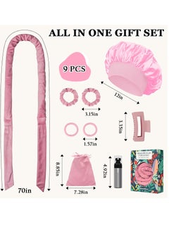 General No Heat Overnight Curl Headband, 70" Soft Ribbon Curl Wrap for Long Hair - 9 PCS Rods Set with Bonnet, Pink  - Image 5