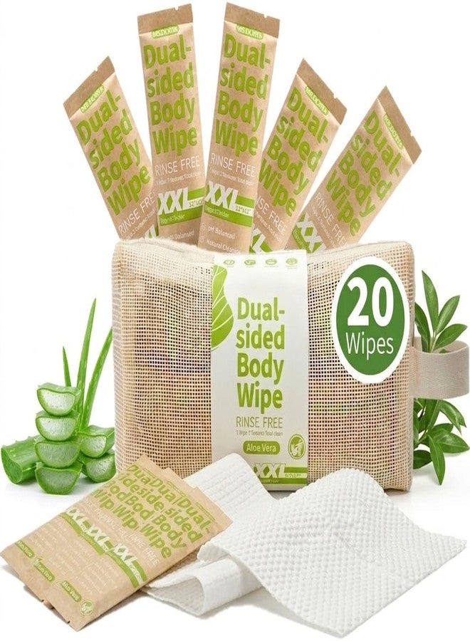 MS.DORYA XXL Body Wipes for Adults Bathing No Rinse - 12" x 12" Dual-sided Shower Wipes for Men & Women, Aloe Vera Biodegradable Large Body Cleansing Wipes,Individually Wrapped 20 Pack, Travel Essentials - Image 1