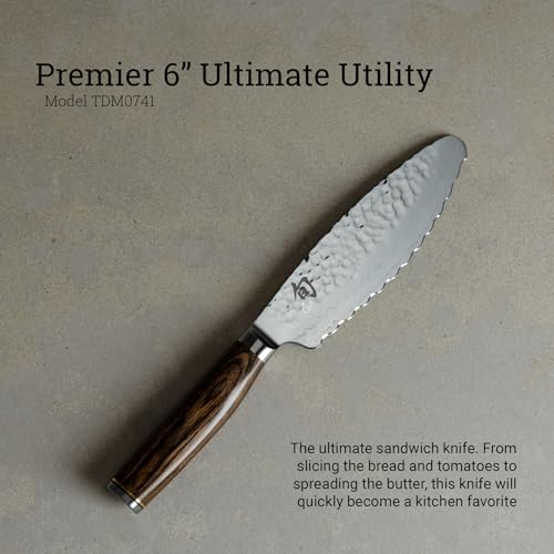 Shun Premier 6" Ultimate Utility Knife, Handcrafted Japanese Knife, VG-MAX Core with Damascus Stainless Steel Cladding, Pakkawood Handle, Precision and Sharpness for Professional and Home Chefs - Image 2
