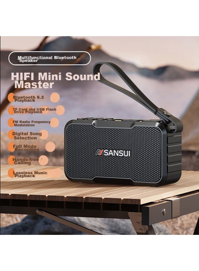 Sansui مكبر صوت بلوتوث Audio M37، مكبر صوت محمول متعدد الوسائط في الهواء الطلق، مكبر صوت صغير ميني، مضخم صوت، راديو قابل لإدخال بطاقة، مشغل موسيقى، أسود - Image 1