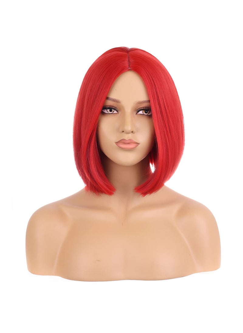MAGQOO - MAGQOO Red Wig Red Bob Wig Bright Red Wigs for Women Girls Short Straight Bright Red Wig Red Hair Wigs Synthetic Heat Resistant Cosplay Costume Party Wigs Red - Image 1