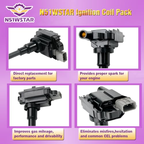 N51WSTAR IGNITION COIL PACKS SET OF 2 Compatible with Suzuki Esteem Baleno Carry Jimny Liana Swift SX4 Grand Vitara Aerio Alto IV Esteem 1.3 1.5 1.6 1.8 Replacement For UF280 3340065G00 - Image 2